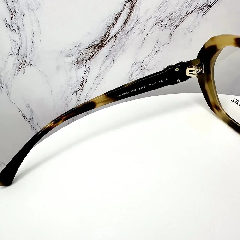 New CHANEL Eyeglasses Brown Gold Chain CC Square Acetate Womens - Picture 7 of 16